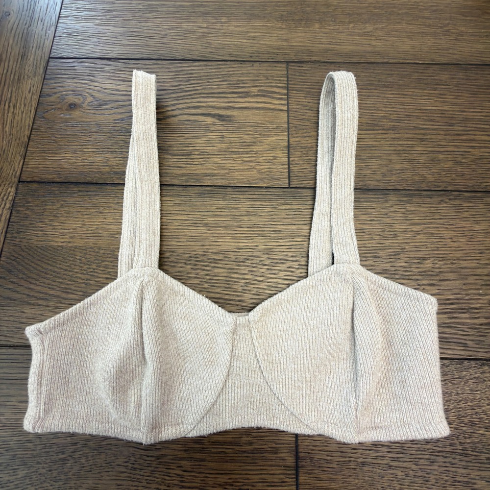Zara Womens Beige Ribbed Knit Sweetheart‎ Bralette Crop Top Size Small Oatmeal